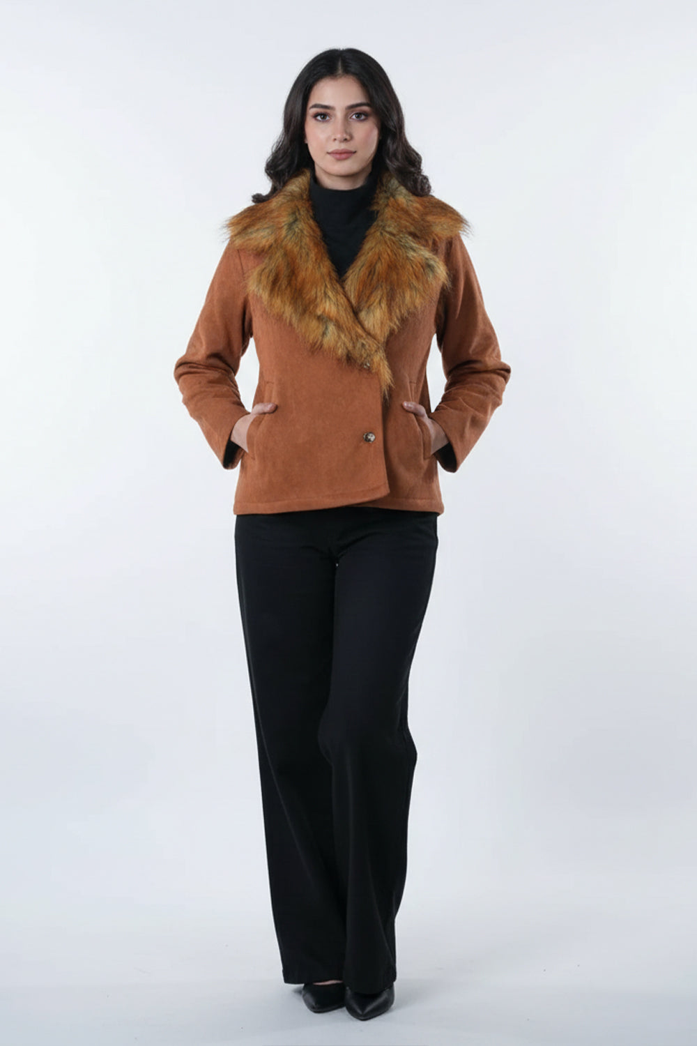 Caramel Crest Fur-Collar Puffer Jacket