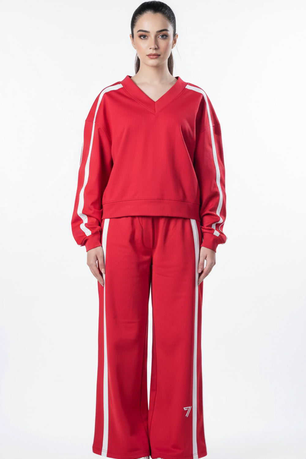 Crimson Rush V-Neck Tracksuit - Energy Flow Edition