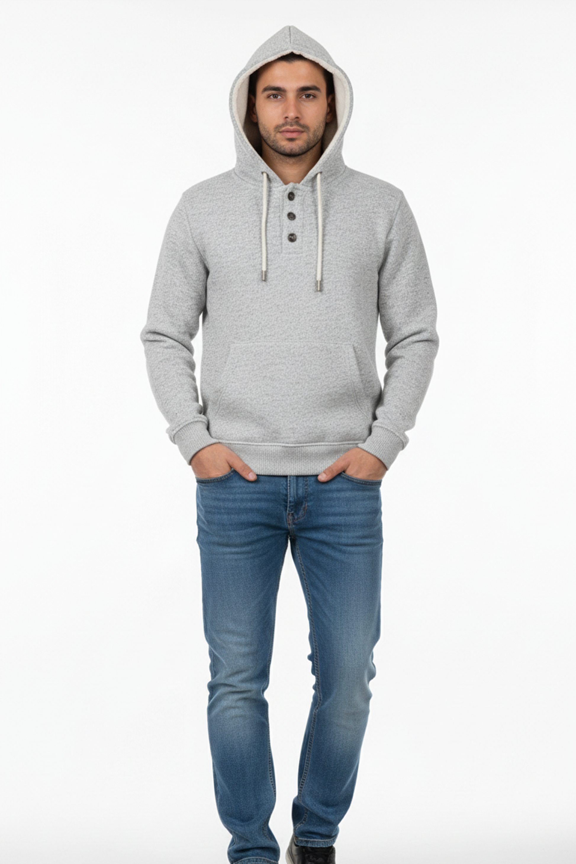 Placket Fur Unisex Hoodie (Light Grey)