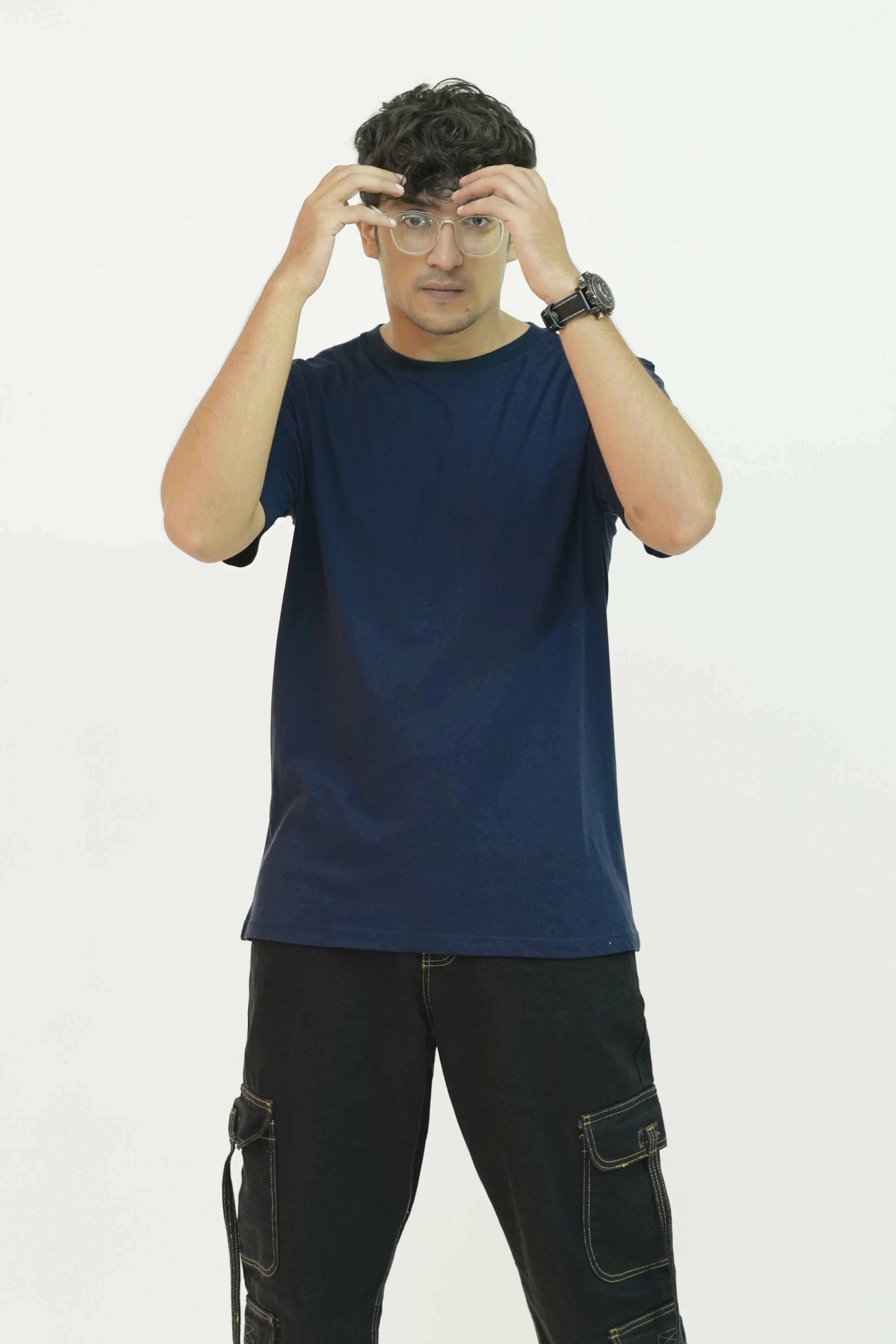 Plain Navy Blue Men Tee