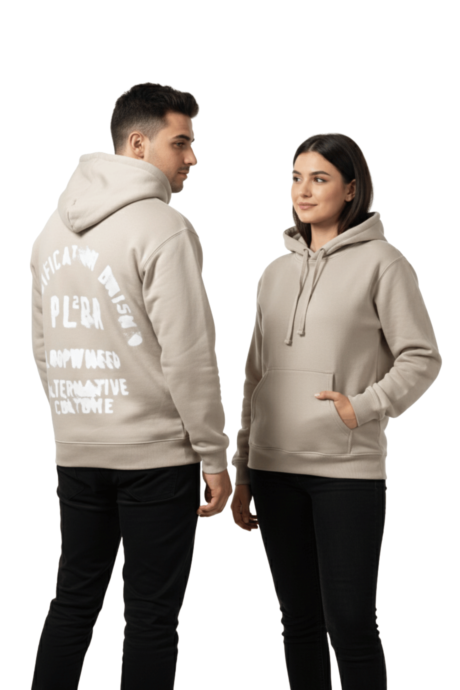 Washed-Out Unisex Hoodie with Text (Fawn)