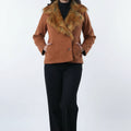 Caramel Crest Fur-Collar Puffer Jacket