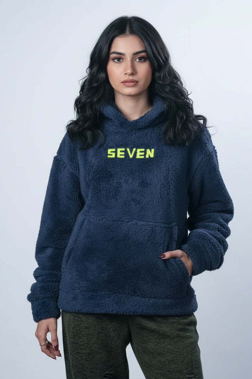 Deep Navy Plush Hoodie – Street Comfort Edition
