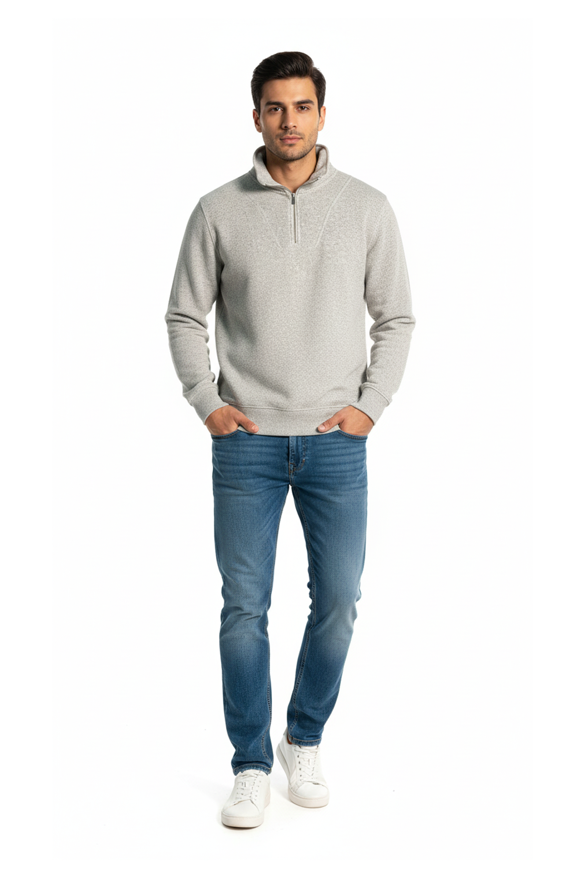 Mock Neck Sweat with Zip (Light Grey)