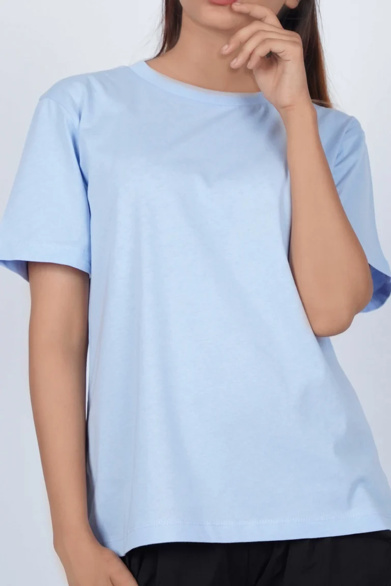plain-sky-blue-regular-fit-t-shirt-woman-put-on-1